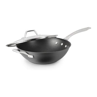 Calphalon Signature Hard-Anodized Nonstick 12-Inch Flat Bottom Wok with Cover