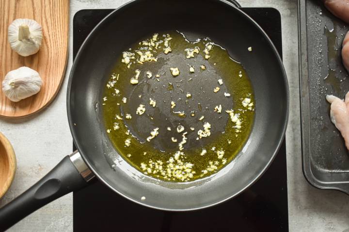 Garlic and butter in a skillet.